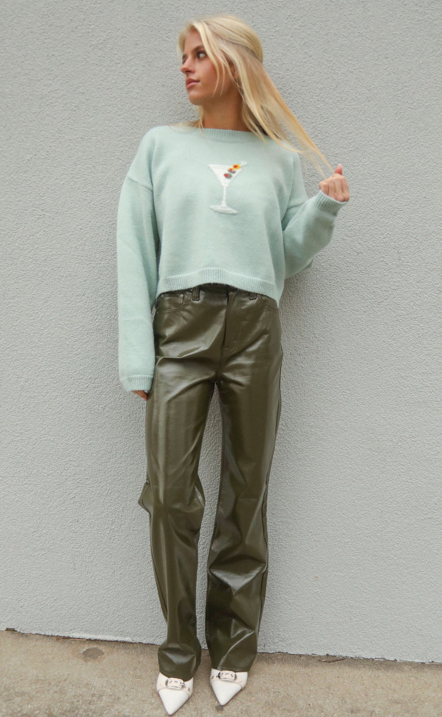 pistola: cassie super high rise straight - olive vinyl
