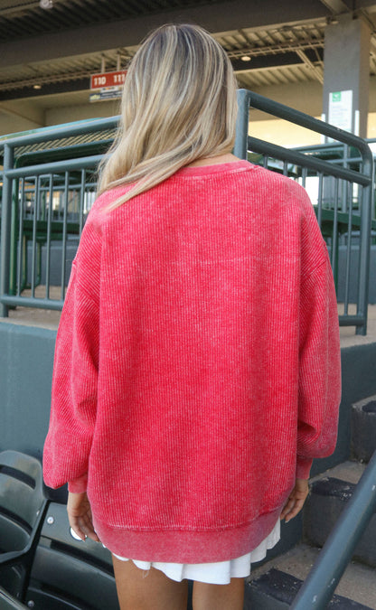 charlie southern: hey batter batter corded sweatshirt - red