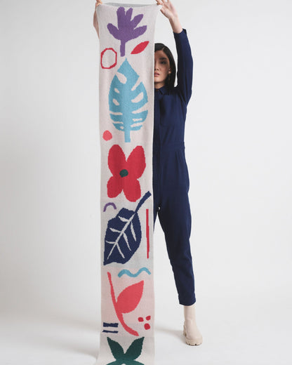 Miss Pompom Botanical Cream Wool Scarf