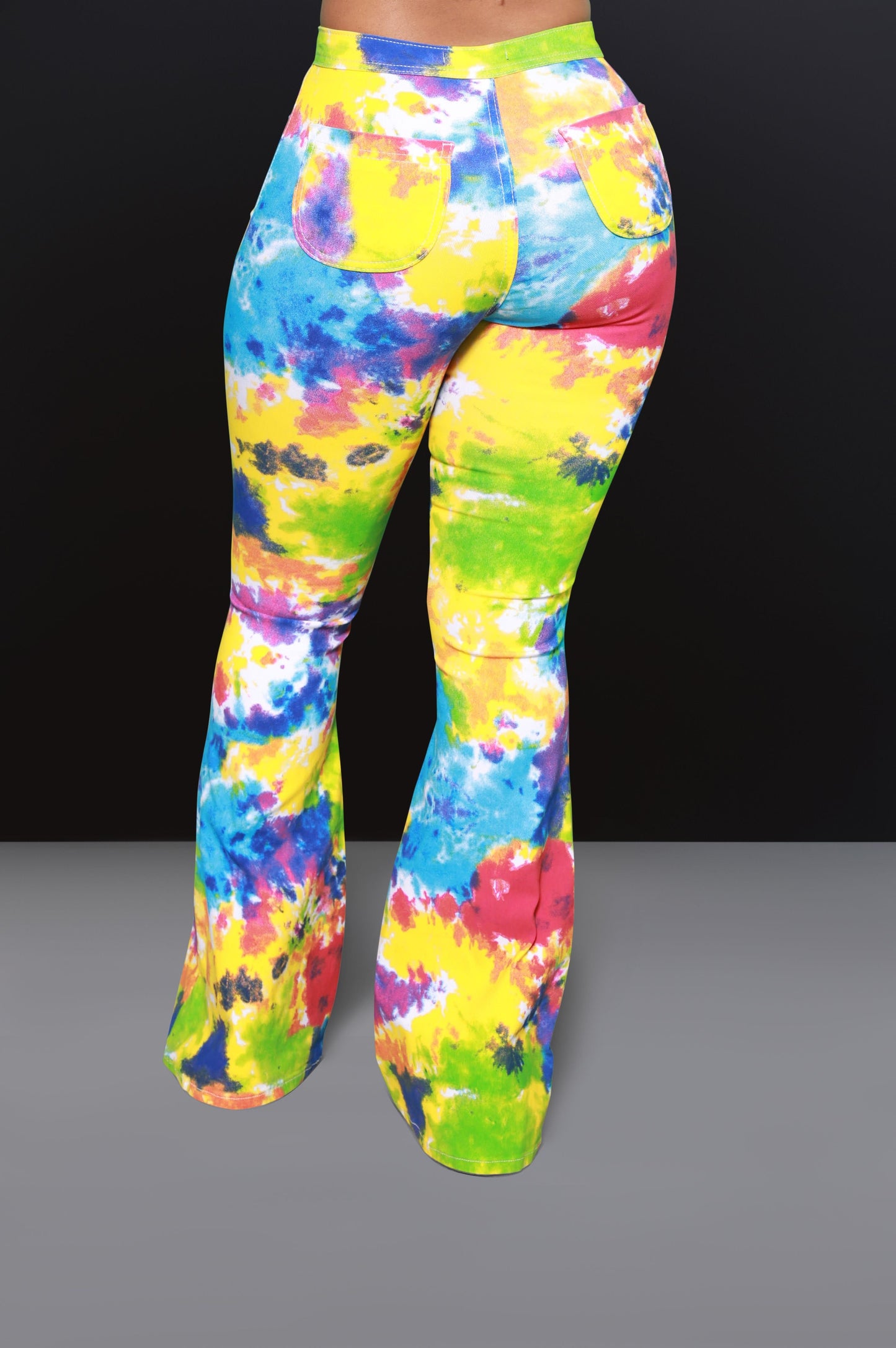 Emotion Tie Dye High Rise Flare Stretchy Jeans - Rainbow