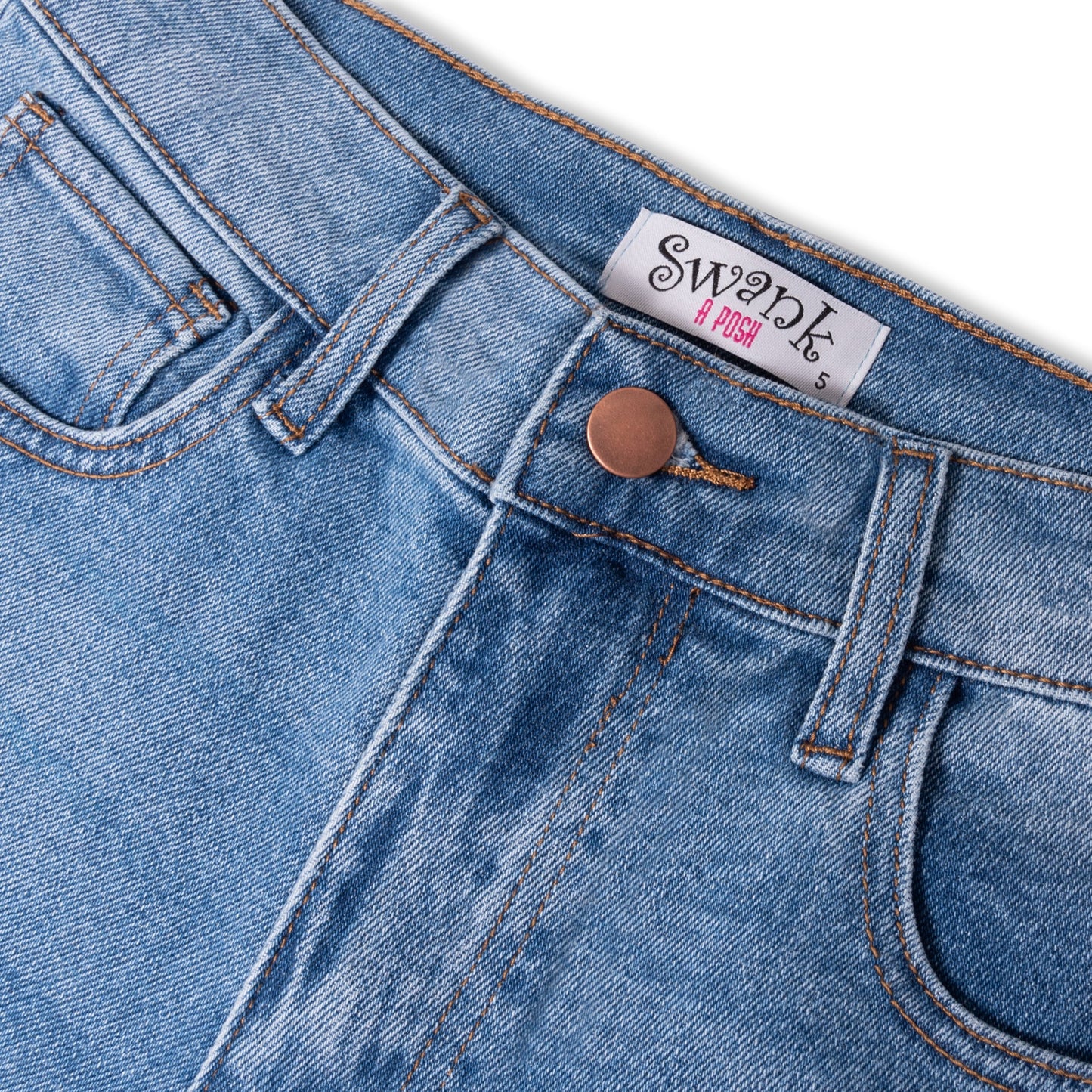 Rewind High Rise Jeans - Medium Wash Distressed Straight Leg