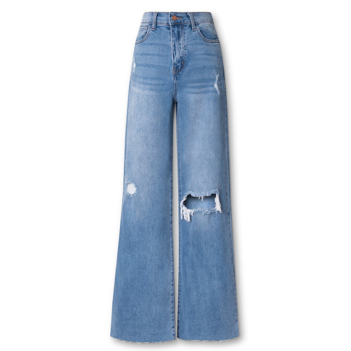 Rewind High Rise Jeans - Medium Wash Distressed Straight Leg