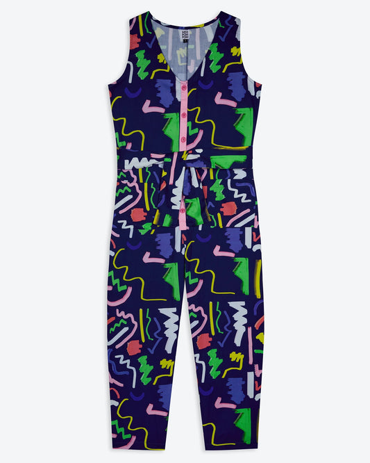 Miss Pompom Navy Scribble Sunny Days Jumpsuit