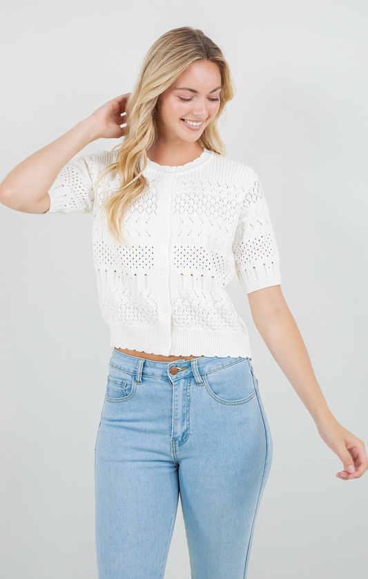 Alice Pointelle Short Sleeve Cardigan