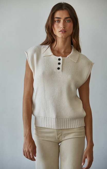 Clara Ribbed Knit Polo Vest