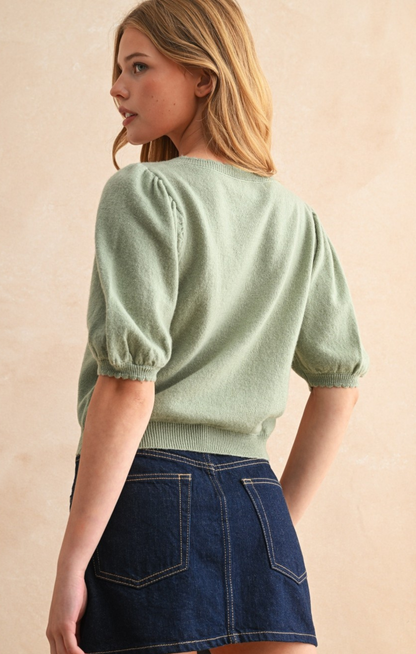 Clarissa Puff Short Sleeve Knit Cardigan