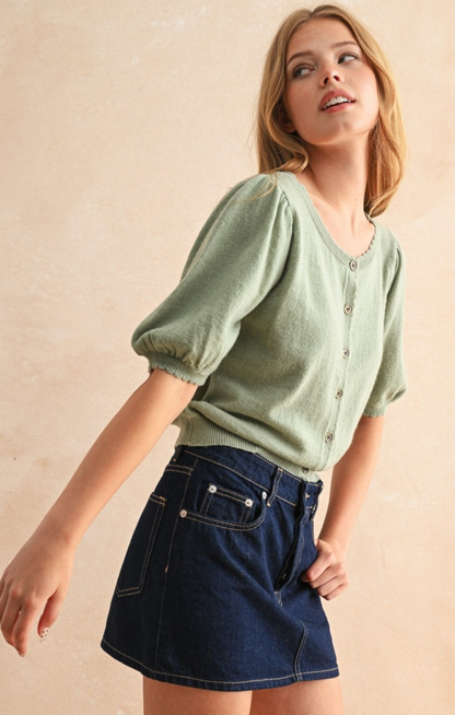 Clarissa Puff Short Sleeve Knit Cardigan