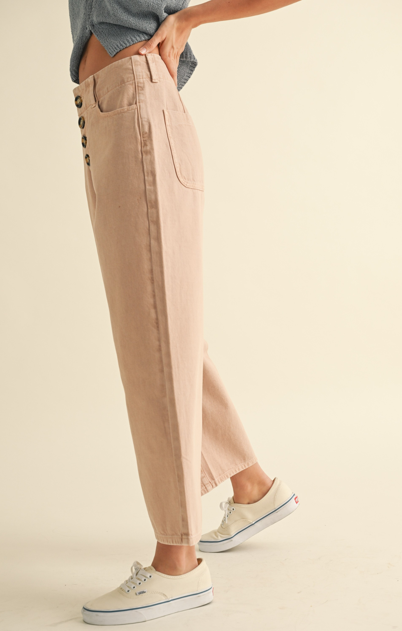 Courtney Button Front Cotton Pants