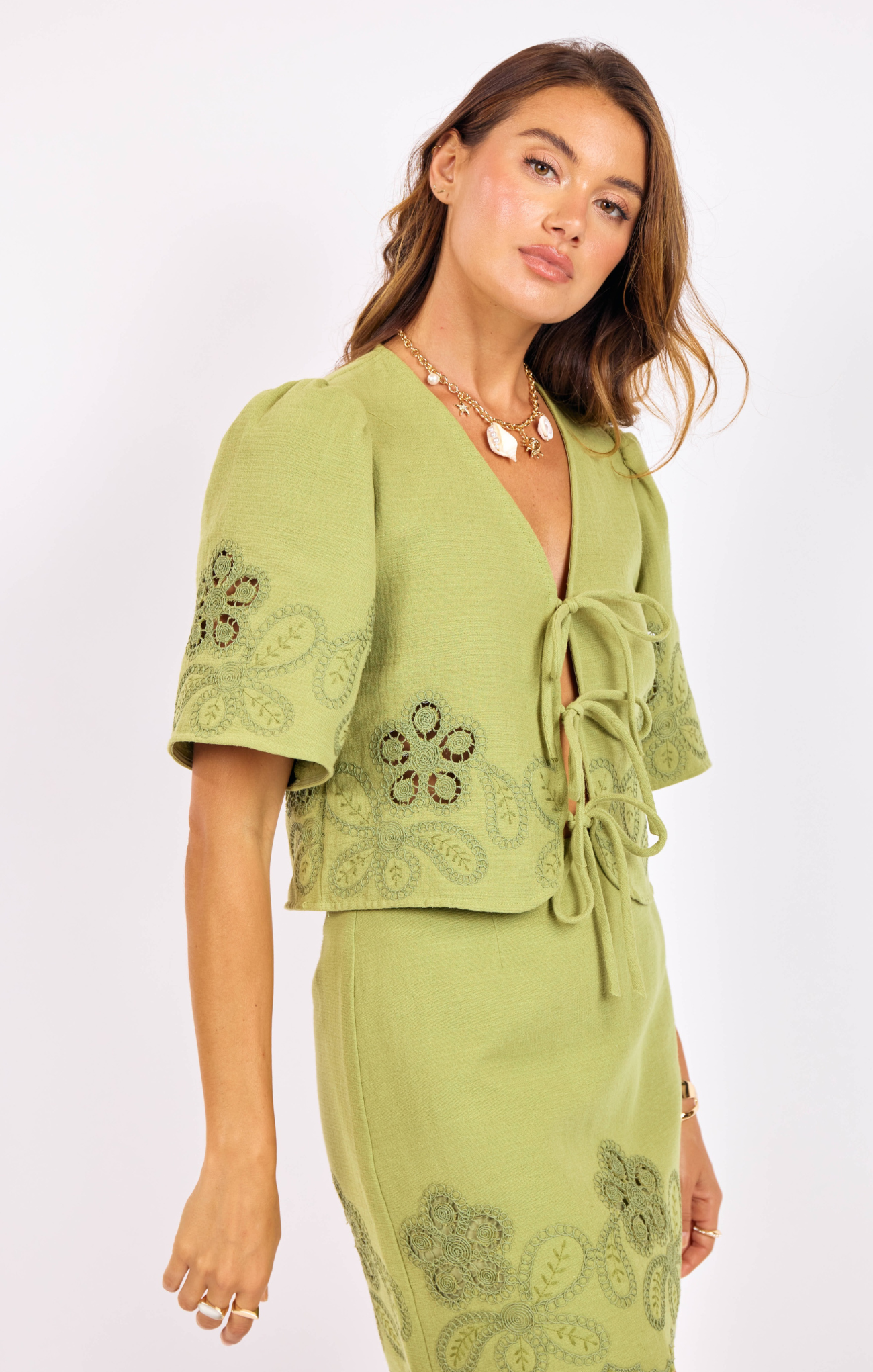 Floweret Embroidered Tie Top
