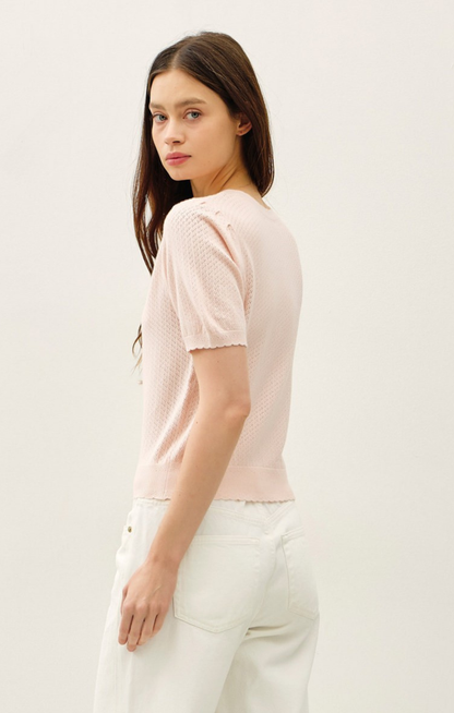 Freya Pointelle Short Sleeve Cardigan
