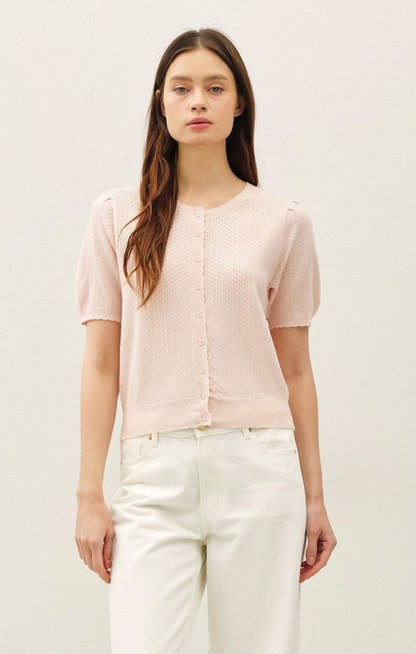 Freya Pointelle Short Sleeve Cardigan