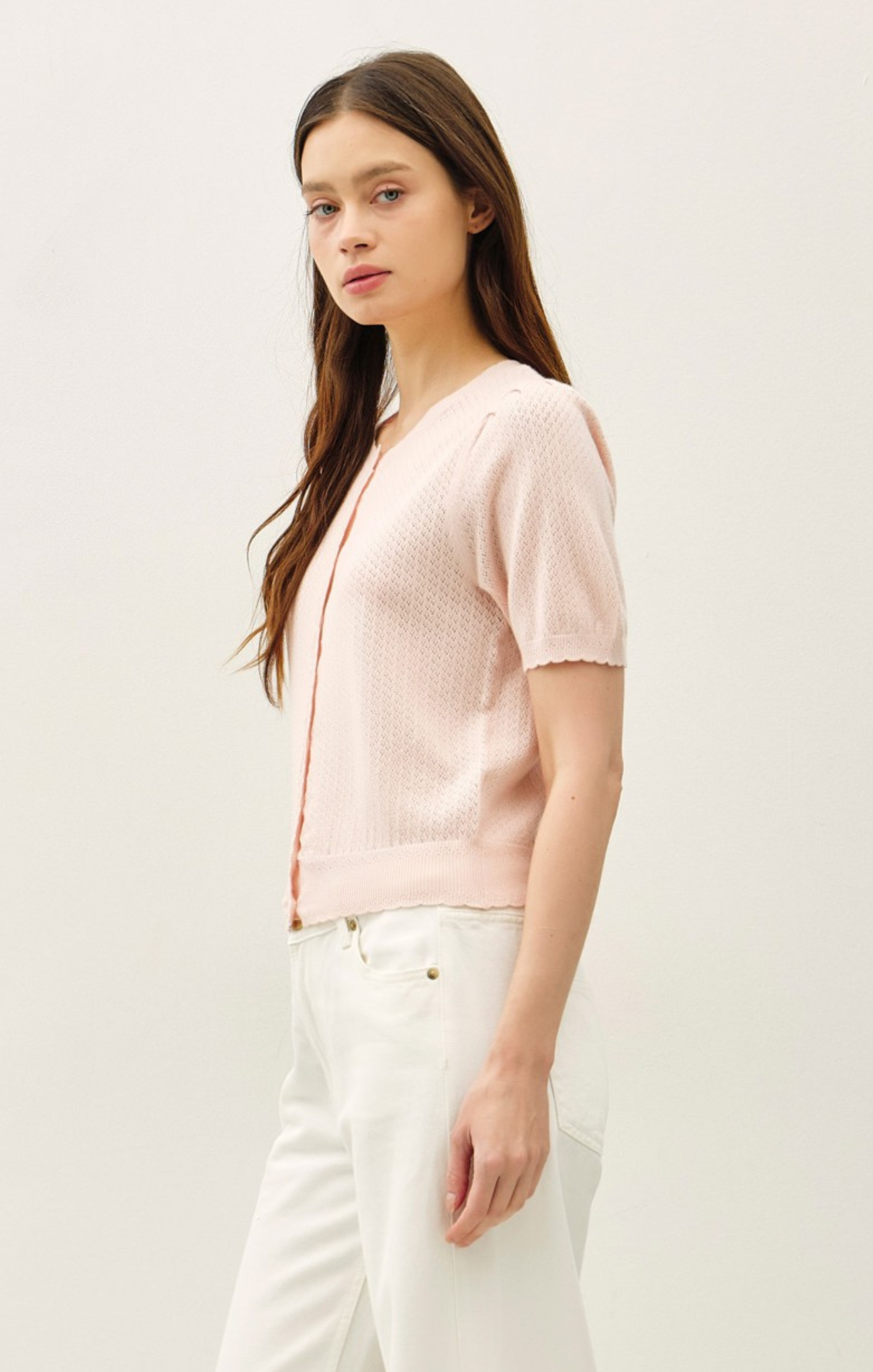Freya Pointelle Short Sleeve Cardigan