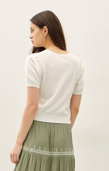 Freya Pointelle Short Sleeve Cardigan