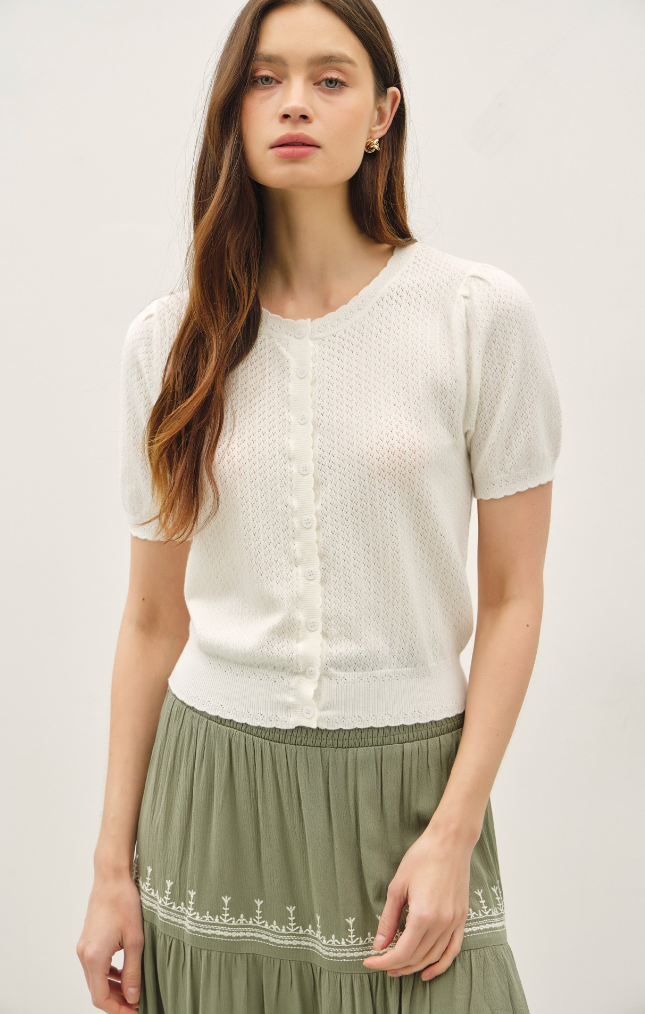 Freya Pointelle Short Sleeve Cardigan