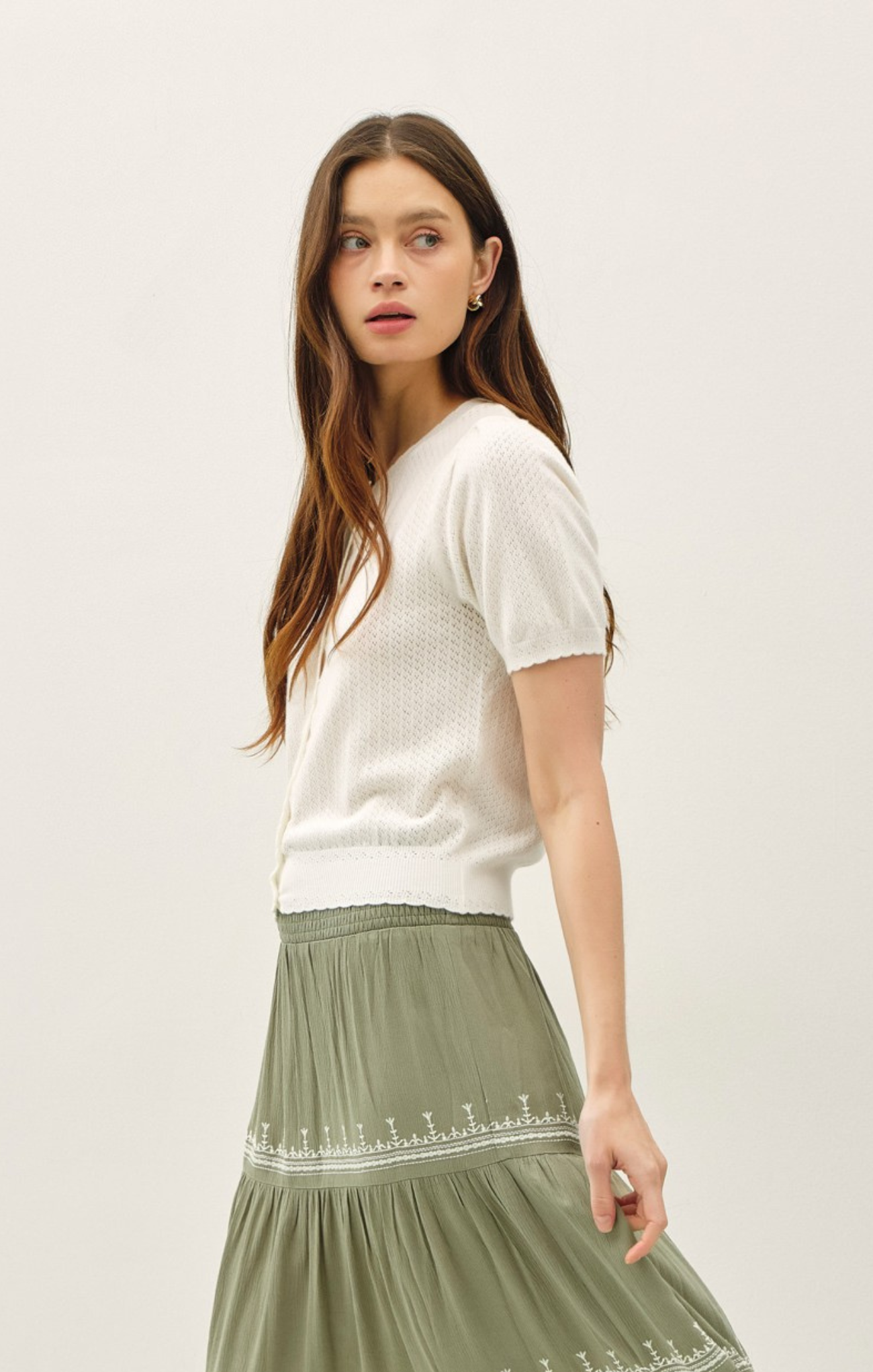 Freya Pointelle Short Sleeve Cardigan