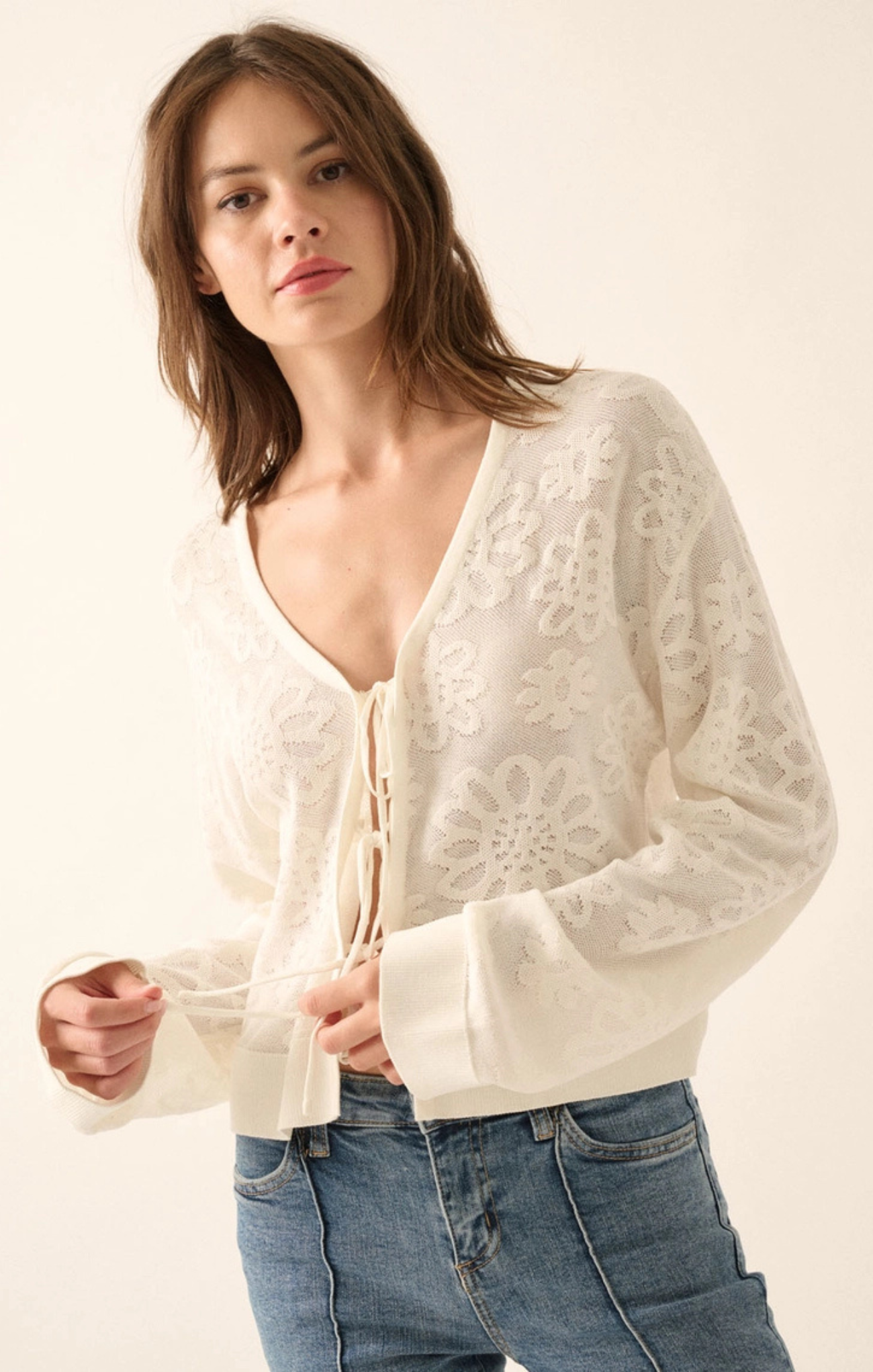 Scarlett Jacquard Tie Front Cardigan