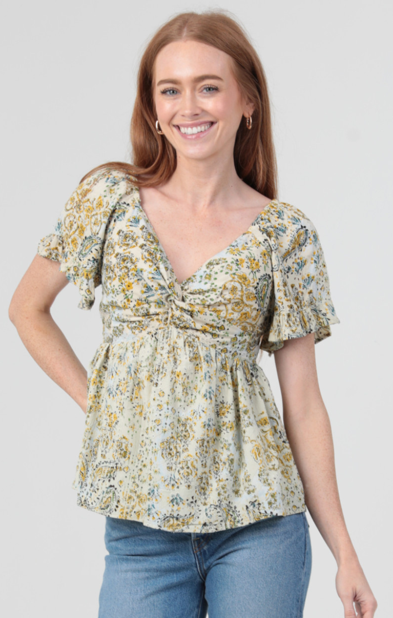 Clarissa Paisley Twist Front Top