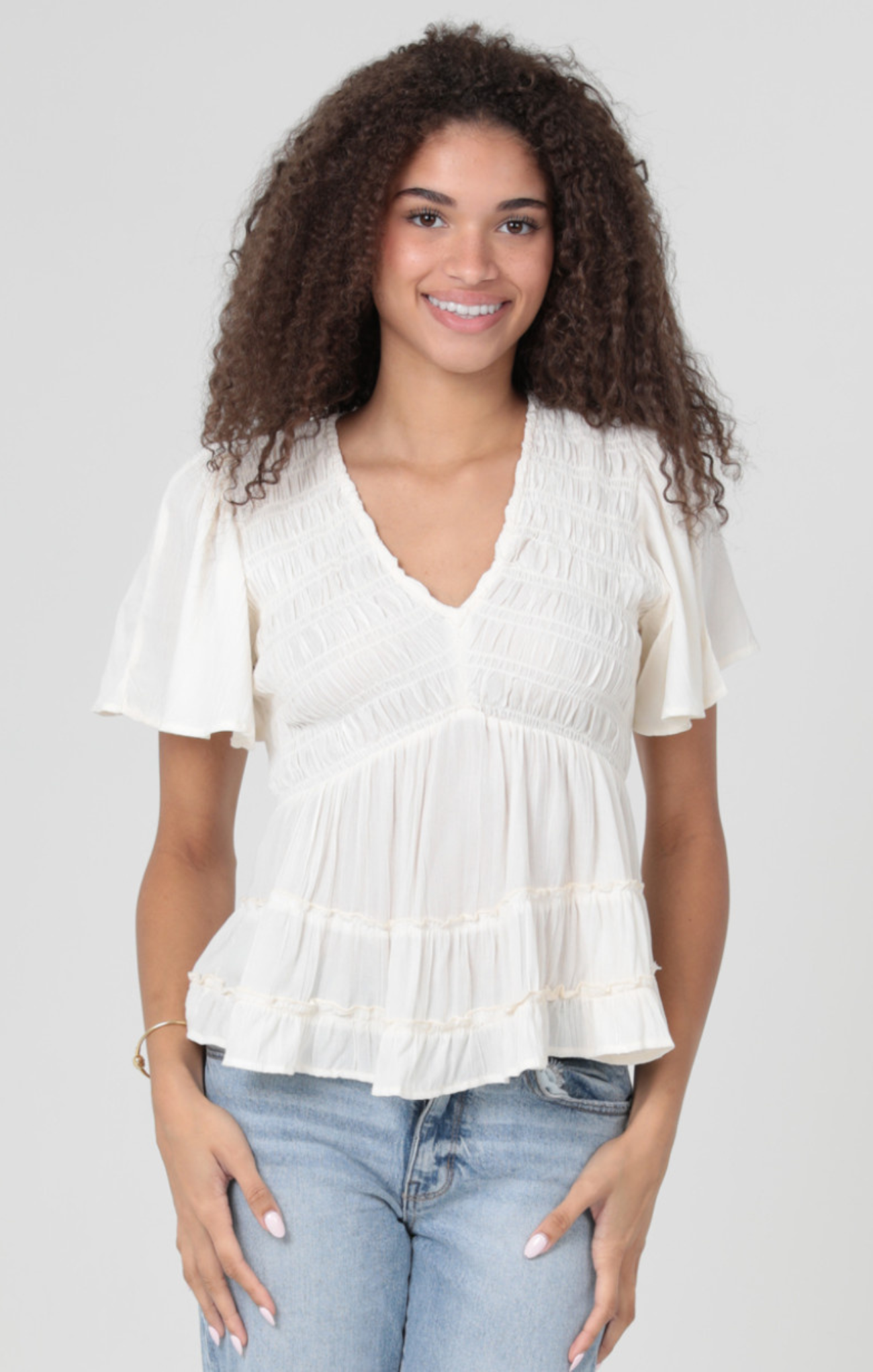 Fallon Smocked Short Sleeve Top
