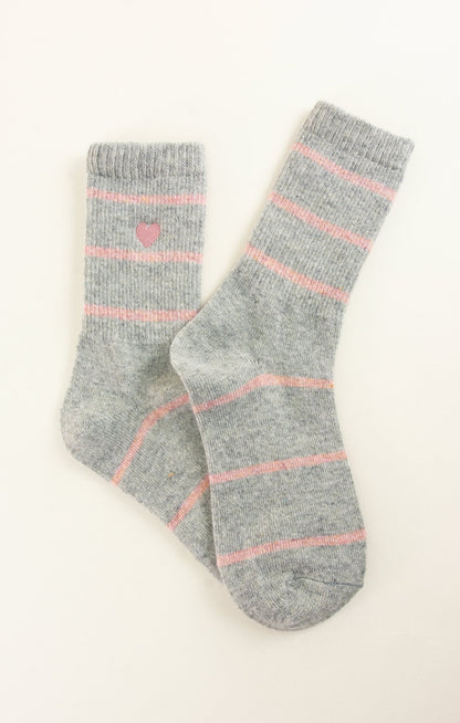 Heather Grey Striped Heart Sock