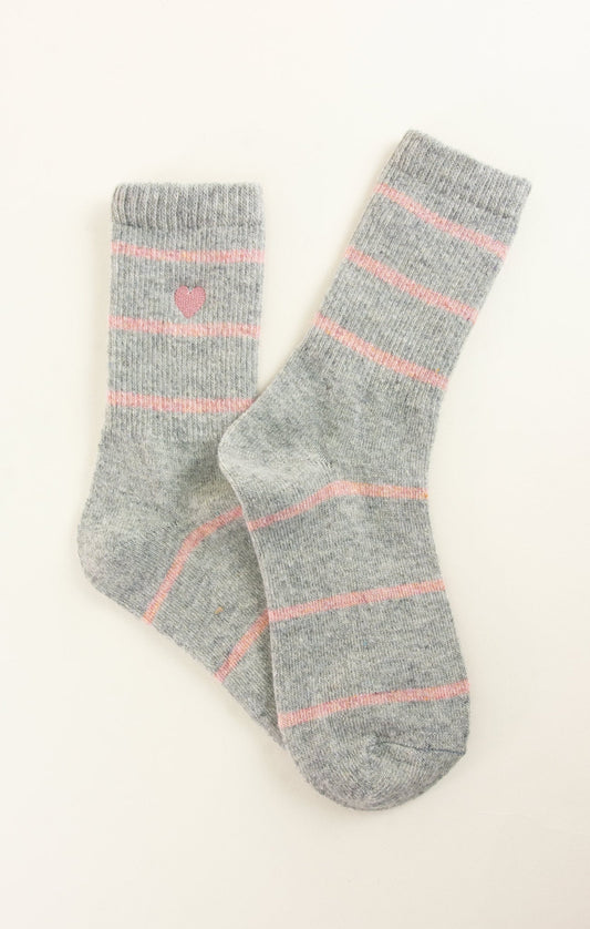 Heather Grey Striped Heart Sock