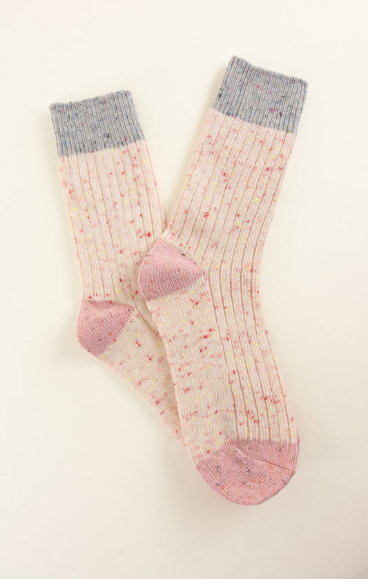 Heathered Pink & Grey Crew Sock