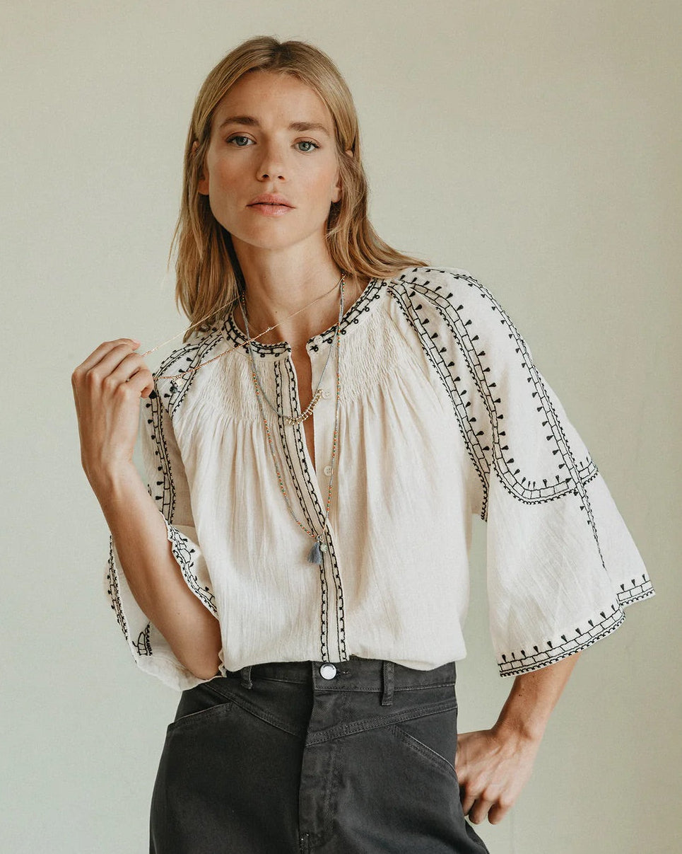 Indi & Cold Cream Embroidered Shirt