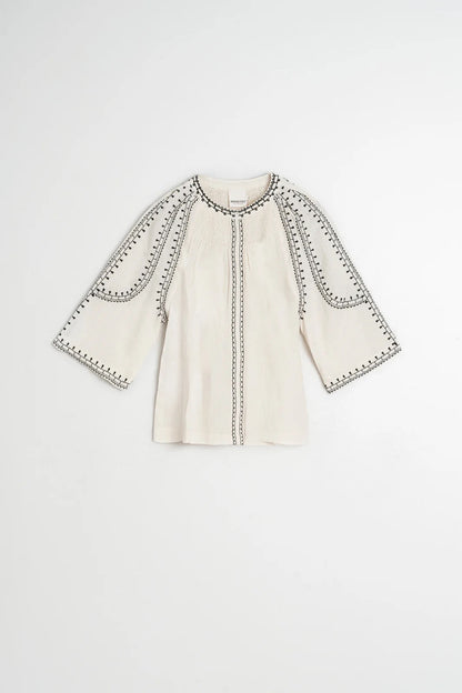Indi & Cold Cream Embroidered Shirt