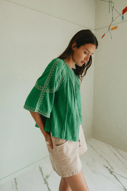 Indi & Cold Green Embroidered Shirt