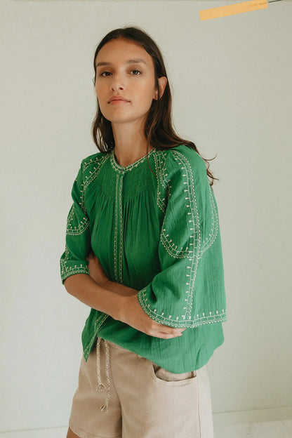 Indi & Cold Green Embroidered Shirt