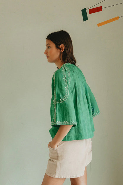 Indi & Cold Green Embroidered Shirt