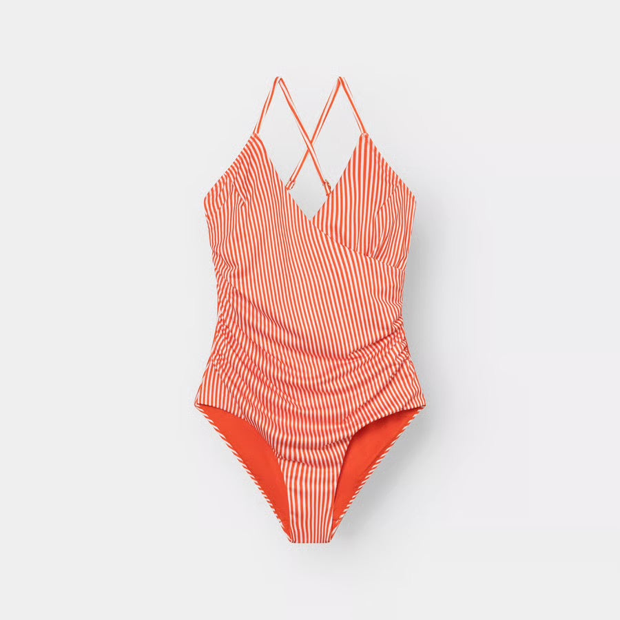 Dedicated Red Stripe Wrap Swimsuit